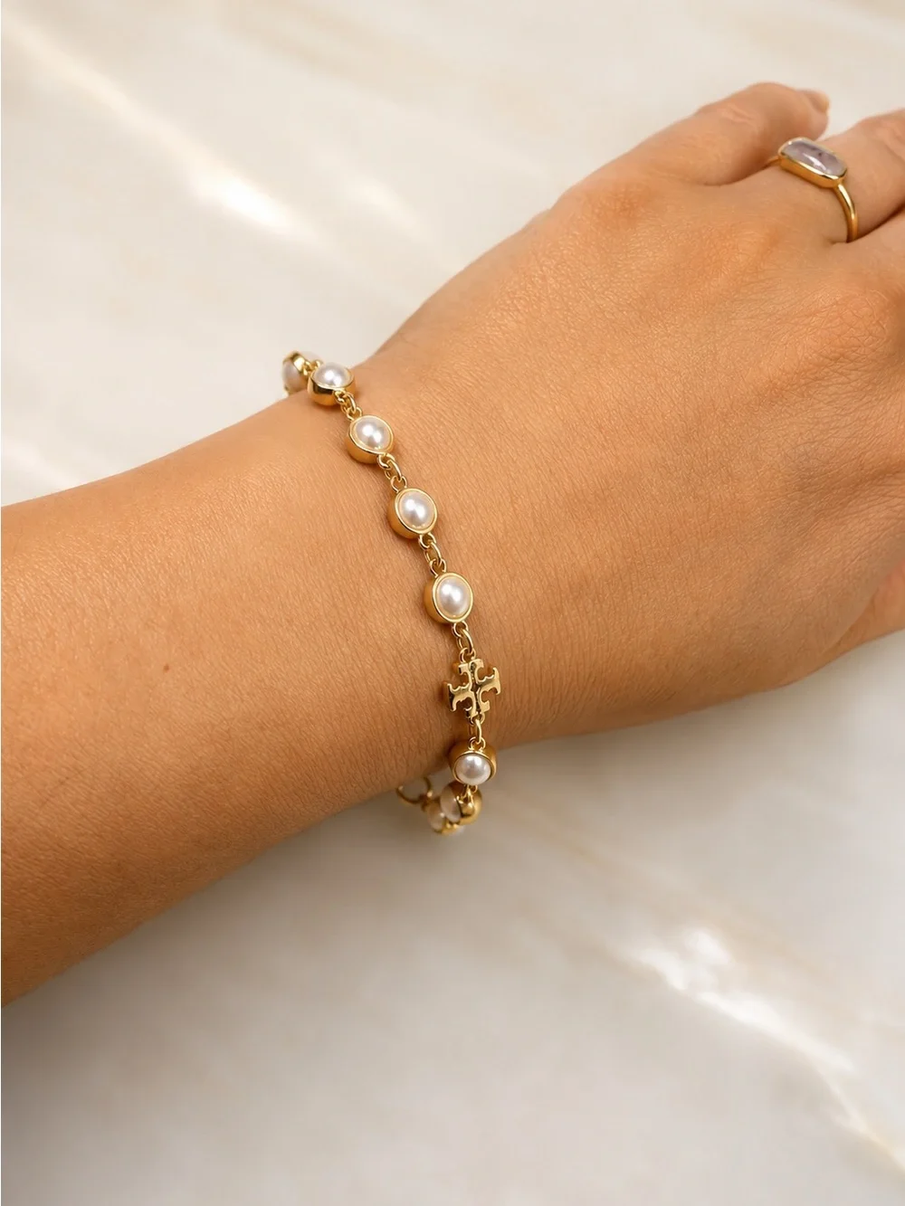 Tory Burch Moondance Goldtone & Imitation Pearl Bracelet
